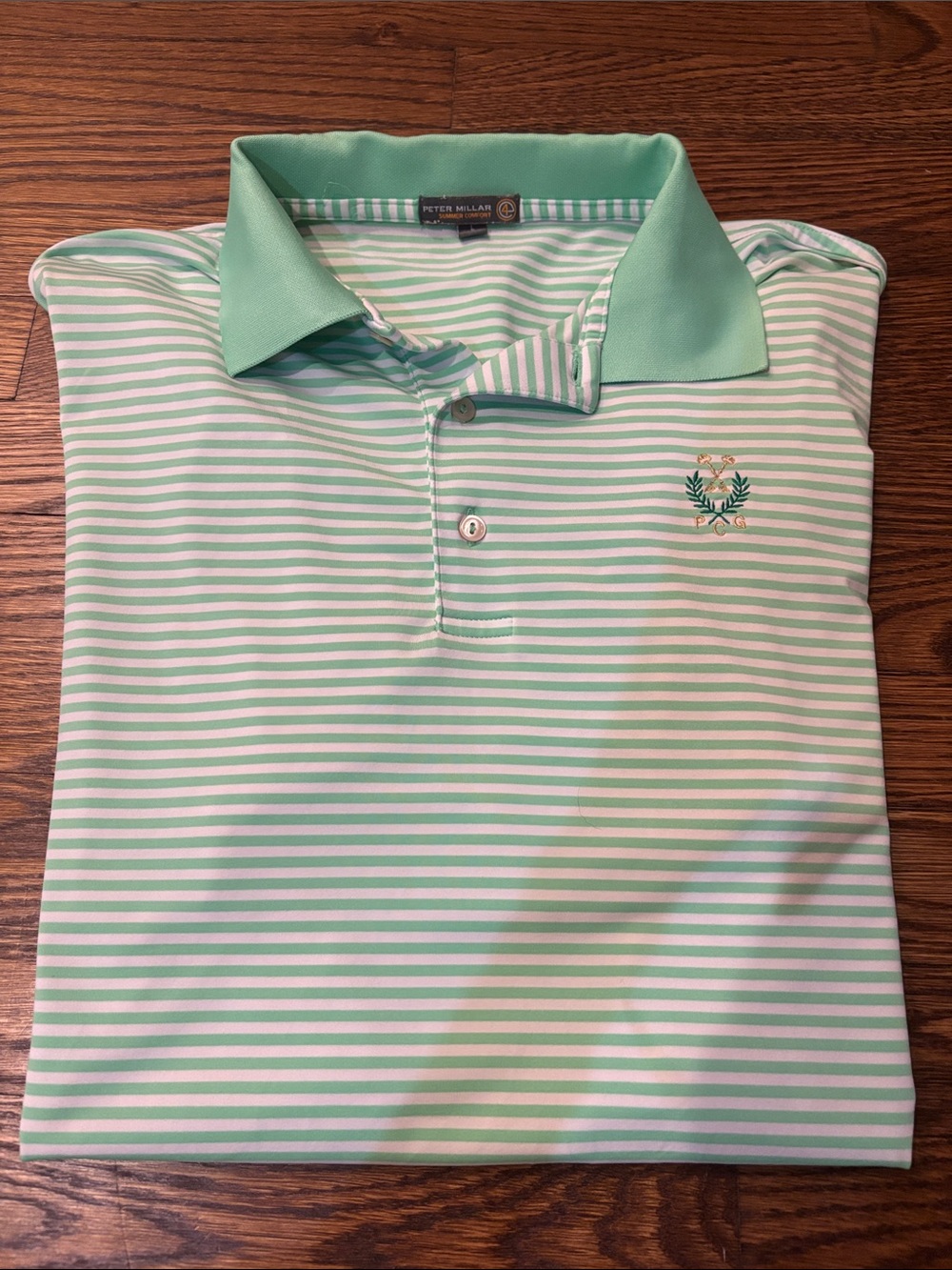 Peter Millar Mint Green and White Striped Polo